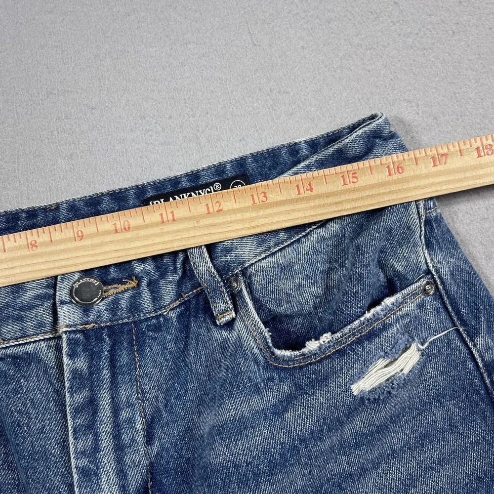 BlankNYC The Madison Crop Jeans Women 28 Blue Distressed High Rise Raw Hem NWT‎